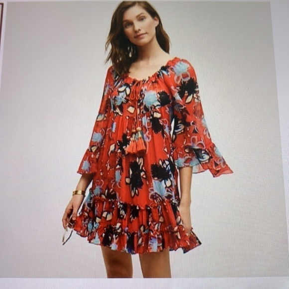 Anthropologie Tryb Silk Floral Dress M - Picture 1 of 8